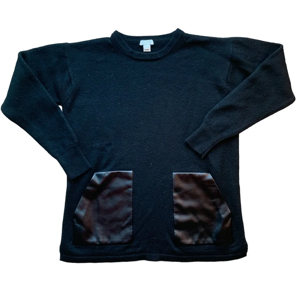 J. Crew | J. Crew Merino Wool Crewneck Sweater with faux leather pockets